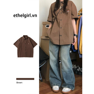 Ethelgirl Mỹ Retro unisex Áo Sơ Mi Tay Ngắn Nữ Quần Áo Rời Cổ Polo Thiết Kế Hàng Đầu