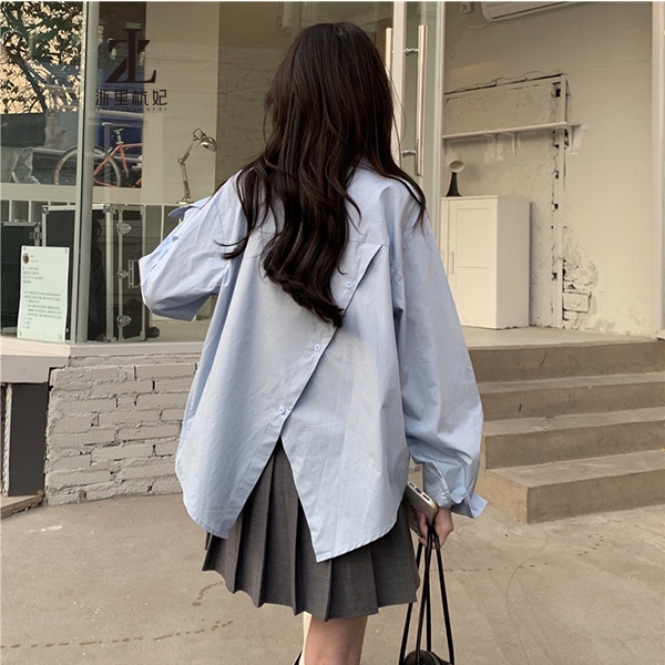 ZHELIHANGFEI Áo sơ mi tay dài dáng rộng phong cách Hàn Quốc thời trang dành cho nữ