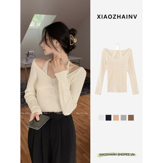 Xiaozhainv Áo sweater Dài Tay Với Thiết Kế Hở Vai Xinh Xắn Dành Cho Nữ