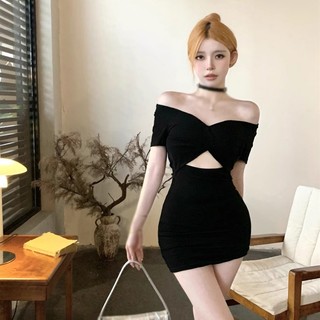 Đầm Nữ Tay Ngắn Ôm Mùa Hè Rỗng Ra Mỏng Đa Năng Màu Trơn
