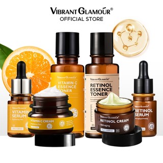 VIBRANT GLAMOUR Retinol Vitamin C Face Cream Essence Toner Set Chống lão hóa Làm trắng da mặt Kem dưỡng ẩm chống nhăn Làm mờ vết thâm Giảm tàn nhang Melasma 6 chiếc