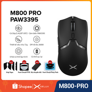 Delux Chuột chơi game Có dây 2.4G Bluetooth Không Dây M800 PRO PAW3395 DPI tối đa 26000 500MAh Có thể sạc lại 6 Nút có thể lập trình Trọng lượng nhẹ 72g Cho PC/Laptop/Windows Đen