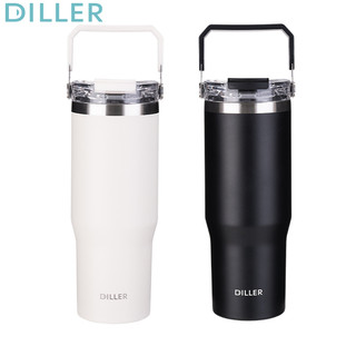 Cốc giữ nhiệt Diller Tumbler có tay cầm và ống hút SUS304 Thép không gỉ Cách nhiệt chân không Du lịch Cốc cà phê Chai nước 620 / 950ml MLH9168