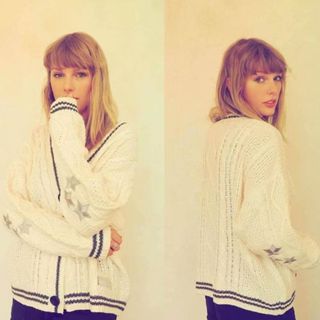 Trên Tay Taylor Swift Cardigan Tím Hồng Trắng 1989 Văn Hóa Dân Gian Nói Ngay Áo Len Dài Tay 001