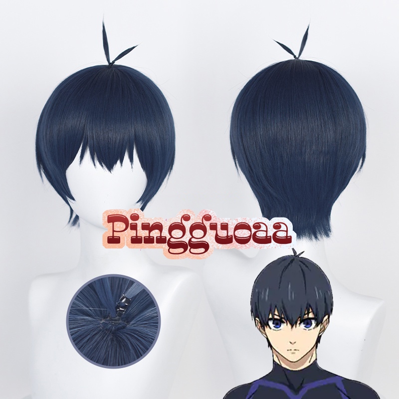 Anime Blue Lock Isagi Yoichi Cosplay Wig Dark Blue 28cm Short Wigs Heat Resistant Synthetic Hair