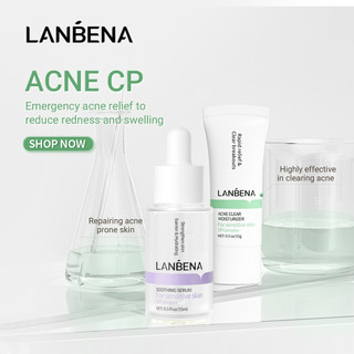 Set 2 sản phẩm chăm sóc da LANBENA gồm serum giảm mụn trứng cá 15ml & kem dưỡng ẩm làm dịu kiểm soát mụn 15g