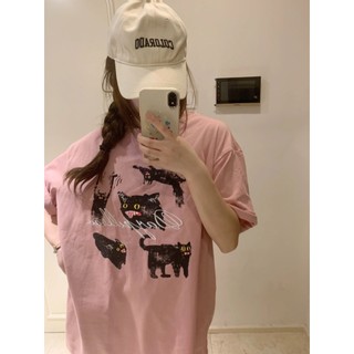 QOEDDV Áo thun nữ màu hồng retro kiểu Mỹ thiết kế mùa hè có cảm giác thích hợp dáng rộng phù hợp phong cách Hồng Kông cotton nguyên chất tay ngắn trang phục cặp đôi