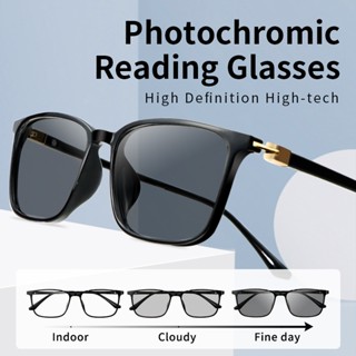 Kính đọc sách Photochromic mới 2024 dành cho nam Kính mắt lão thị vuông, Đầu đọc kính râm lão thị + 1.0 đến + 4.0
