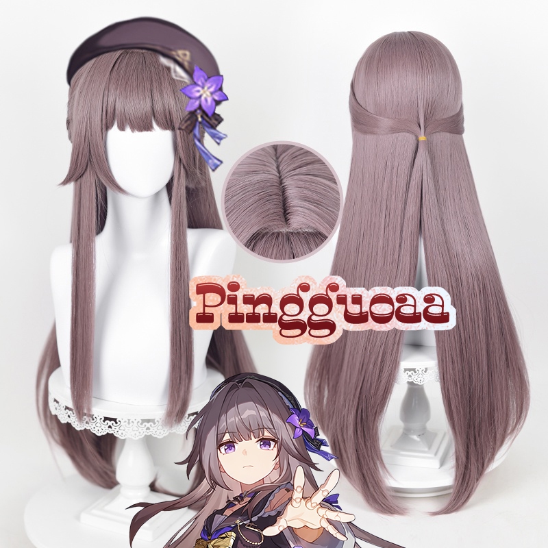 Honkai: Star Rail Herta Cosplay Wig 88cm Long Straight Grey Purple Heat Resistant Synthetic Wigs