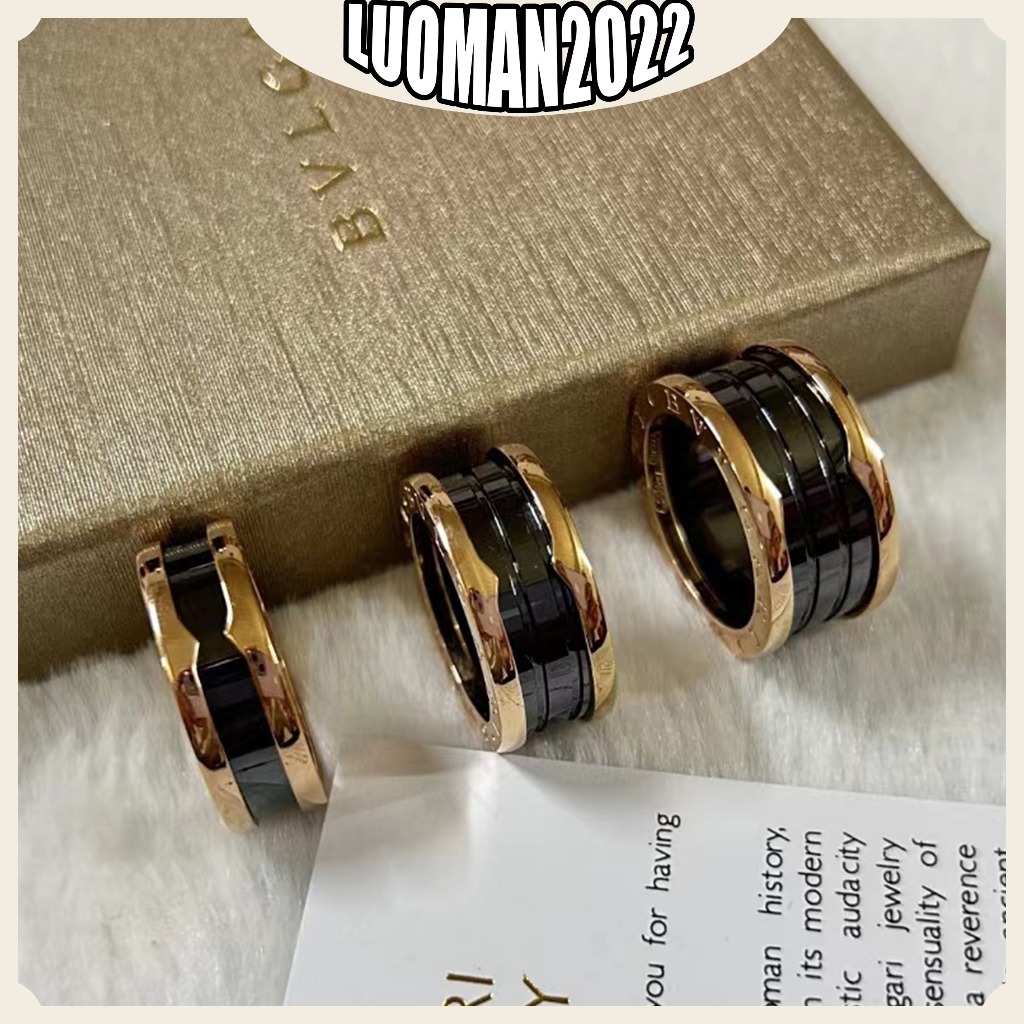 Nhẫn cặp đôi vàng hồng gốm đen Bulgari