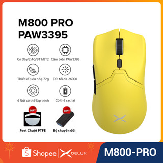 Delux Chuột chơi game Có dây 2.4G Bluetooth Không Dây M800 PRO PAW3395 DPI tối đa 26000 500MAh Có thể sạc lại 6 Nút có thể lập trình Trọng lượng nhẹ 72g Cho PC/Laptop/Windows Vàng