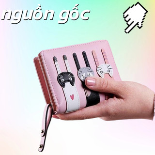 2024 ngoại thương nữ mẫu ngắn gấp ba lần ví tiền, hoạt hình đáng yêu ba con mèo ví tiền, đơn giản khóa kéo không ví tiền ví tiền ví tiền,