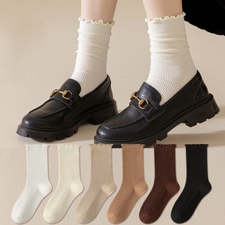 Fhyl Mùa Hè Nguyên Chất Cotton Giữa Tất Jap JK Y2K Màu Trơn Thời Trang Đa Năng Tất Mềm Thoáng Khí Trắng Tất Dành Cho Nữ