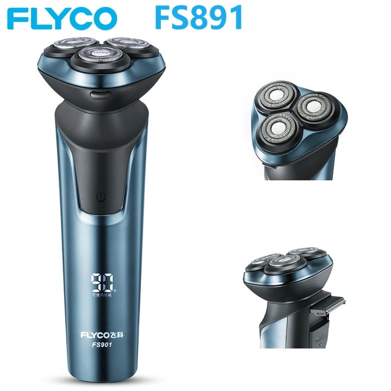 Flyco FS901 Xoay 3 Đầu Cắt Có Thể Giặt USB Sạc Máy Cạo Râu Điện Dao Cạo LED Thông Minh Chống Thấm Nước Máy Cạo Râu