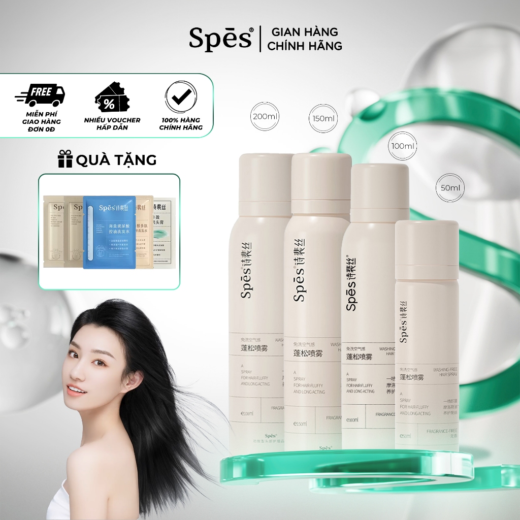 Dầu gội khô Không Mùi SPES dạng xịt tạo kiểu bồng bềnh hút dầu không bết dính giữ nếp 8h size 50/150/200ml