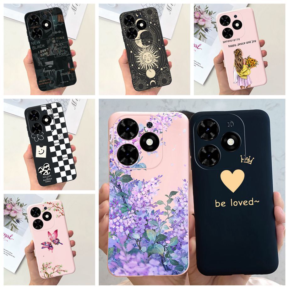 Infinix HOT 40i Ốp Lưng X6528B Hoa Trái Tim Thời Trang Sơn Mát Màu Đen Vỏ Điện Thoại Silicon Mềm Cho