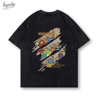 Áo phông BEEYANBUY nam wash áo thun cổ tròn tay lỡ monster in hinh unisex ulzzang 100% cotton-Y0493