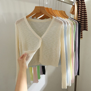 Cardigan Nữ Mỏng Phong Cách Xuân Hè Chống Nắng Bên Ngoài Điều Hòa Áo Sơ Mi Dài Tay Dệt Kim Áo Khoác Nhỏ Ngắn Top