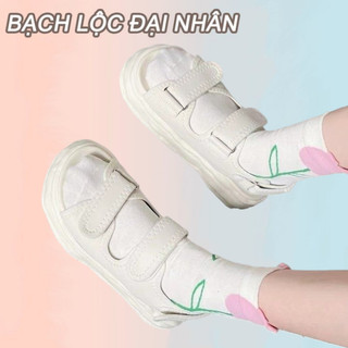 BẠCH LỘC ĐẠI NHÂN✨️️Xăng đan Đi Biển Đế Dày Màu Trơn Quai Dán Thời Trang
