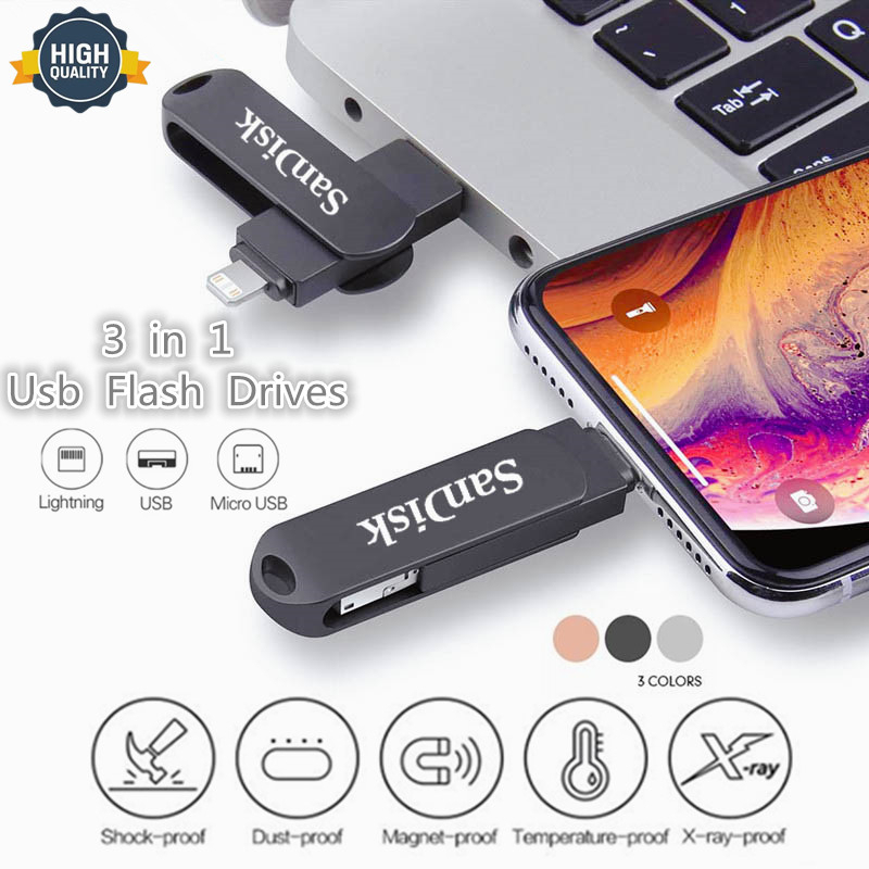 2TB Pendrive 512GB iXpand Flash Drive 3 trong 1 USB3.0 Thẻ Nhớ Bên Ngoài Lưu Trữ Bút Ổ Đĩa Cho iPhon