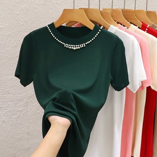 Cổ Tròn Ngắn Tay Áo Thun Nữ Mùa Hè Phong Cách Mới Phù Hợp Với Đan Hạt