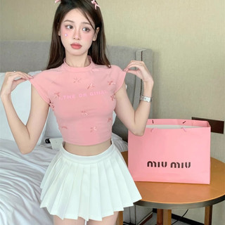 Áo thun ngắn tay in nơ ngọt ngào ngắn mùa hè nhỏ