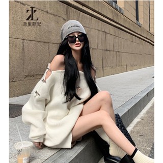 ZHELIHANGFEI Áo sweater Hàn quốc Nút Kim Loại áo len tay dài Hở Vai Thời Trang Thu Đông Mới Cho Nữ len tăm