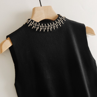 Áo Vest Nửa Cổ Cao Cổ Nữ Đính Hạt Dệt Kim Đáy Ôm Hơn Nhìn Top
