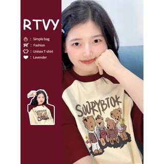 「RTVY」Áo thun tay áo raglan màu đỏ rượu vang dành cho nữ mùa hè mới trang phục dopamine cotton nguyên chất áo ngắn tay
