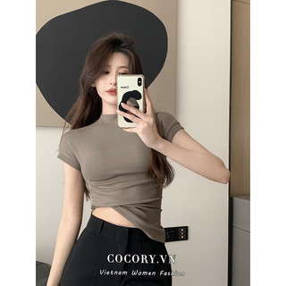 Cocorygirl Áo Thun Nữ Tay Ngắn Cổ Lọ 5 Màu Sắc Lựa Chọn