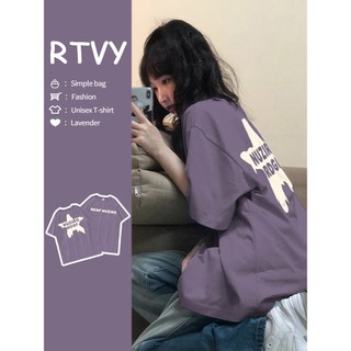 「RTVY」 Áo thun ngắn tay màu tím dành cho nữ mùa hè Áo Cotton nguyên chất mới Hàn Quốc