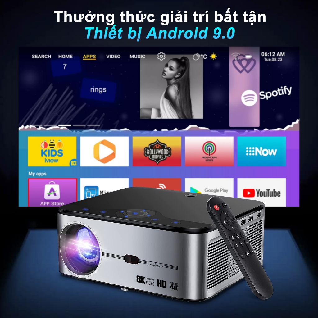 Goojodoq Máy chiếu Wifi 8K Full HD 1080P 12000 LM hỗ trợ đồng bộ màn hình điện thoại thông minh Android