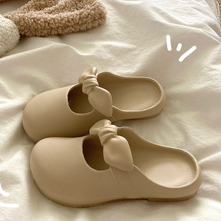 Dép Mary Jane Nữ Mũi Tròn Bên Ngoài Mặc Đế Mềm Chống Trơn Trượt Nơ Giày Lười Dép Mùa Hè Phong Cách Mới
