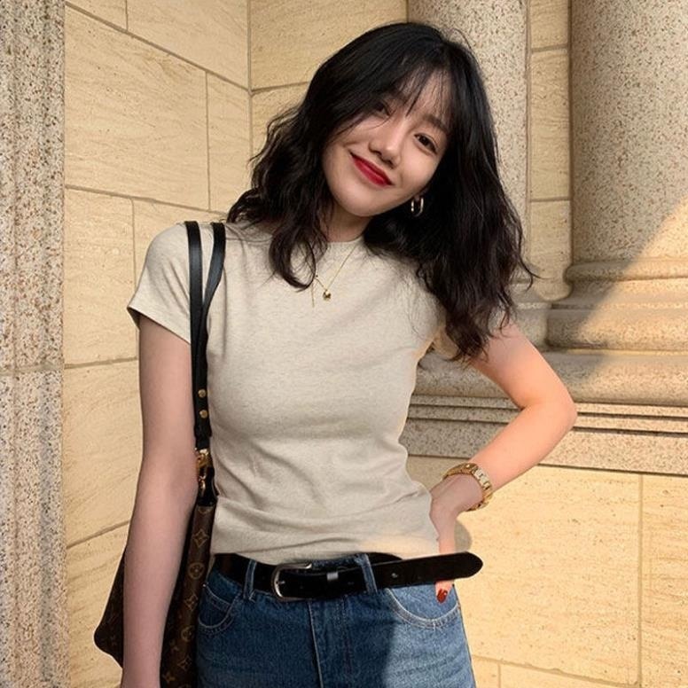 ✨Áo thun ôm body nữ baby tee Cotton ngắn tay cổ tròn