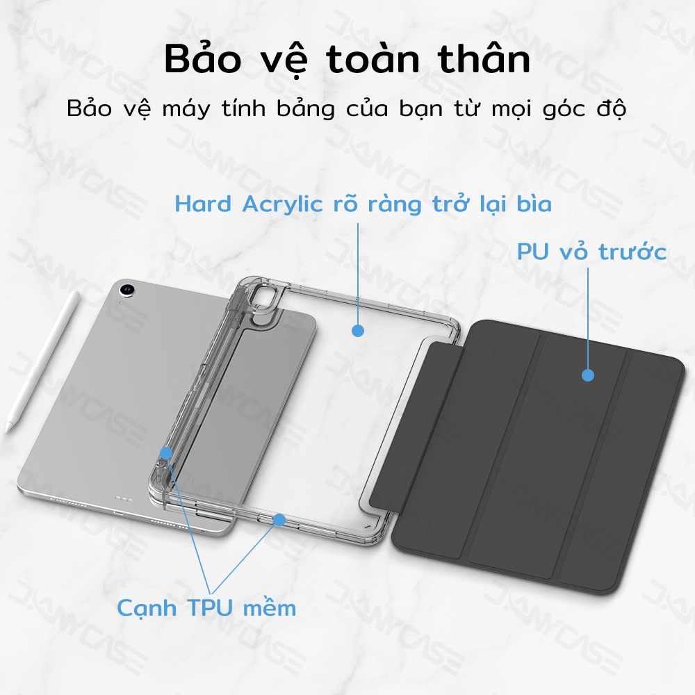 Ốp Lưng Trong Suốt Cho iPad Gen 7 8 9 10.2 Air 4 Air 5 10.9 Gen 10 Air1 2 Gen 5 6 9.7 Pro 11 12.9 Có Giá Đỡ Bút