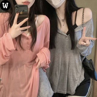 Áo chống nắng nữ Áo thun dài tay V-neck Phong cách Hàn Quốc Loose Plus Size💕