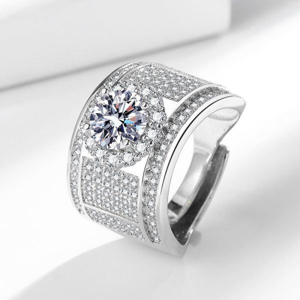 Nhẫn kim cương bạc ASIXGOLD Moissanite Trang sức nam đám cưới