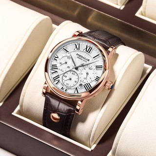 Đồng hồ nam chính hãng Poedagar Dây da Lịch dạ quang chống nước 986
