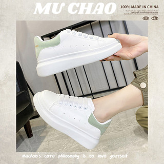 Muchao Giày thể thao thông thường Giày trắng McQueen nữ đế dày xuân thu mới nâng cao bố giày Internet xu hướng người nổi tiếng xu hướng ins