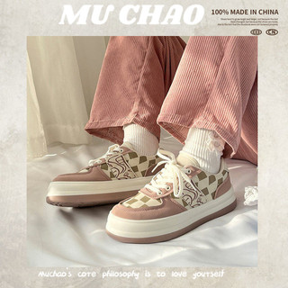 Giày trượt ván nữ MUCHAO Phiên bản Hàn Quốc mới của ván cờ đế dày đế dày ins triều buộc dây đế phẳng đế lớn ván trượt thông thường