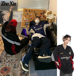 Zhu Xia Áo Thun Form Rộng Cổ Chữ v In Chữ Thời Trang Dành Cho Nữ