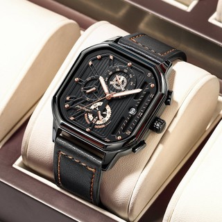 Đồng hồ nam chính hãng Poedagar Dây da Lịch dạ quang chống nước 628