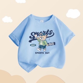 Áo thun bé trai 100% cotton bé trai ném bóng gấu in hình áo thun thời trang ngắn tay mùa hè