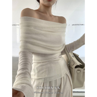 Cocorygirl Áo sweater Dệt Kim Trễ Vai Tay Dài Dáng Ôm Phong Cách Pháp Thời Trang Cho Nữ
