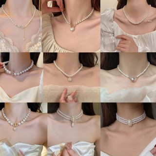 Vòng cổ ngọc trai thời trang cho nữ bướm trái tim mặt dây chuyền vòng cổ quyến rũ choker thanh lịch xương đòn vòng cổ phụ kiện trang sức
