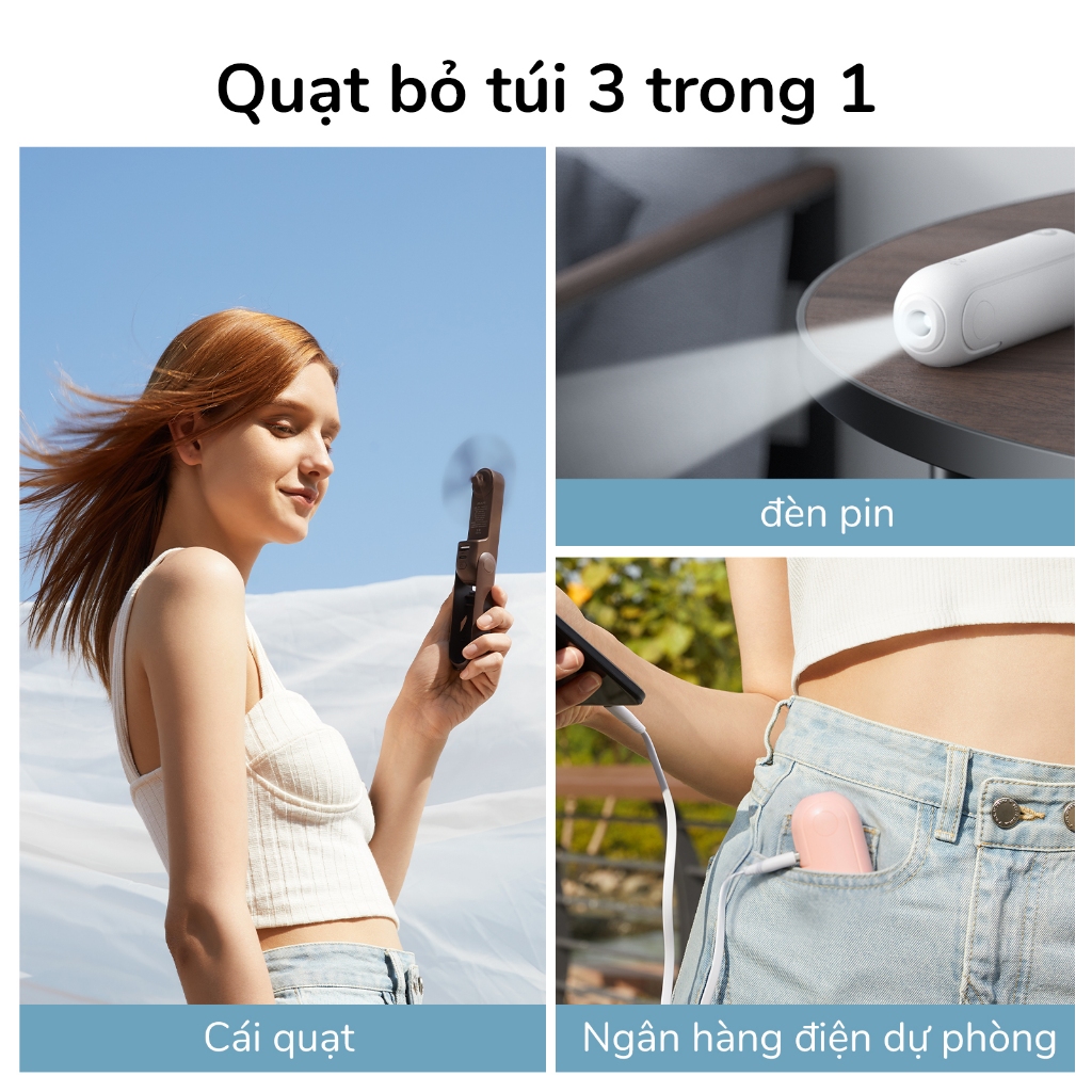 Quạt mini cầm tay JISULIFE 4500mAh/2000mAh Chức năng có thể gập lại 3 trong 1 gió yên tĩnh phù hợp với nhân viên văn phòng sinh viên