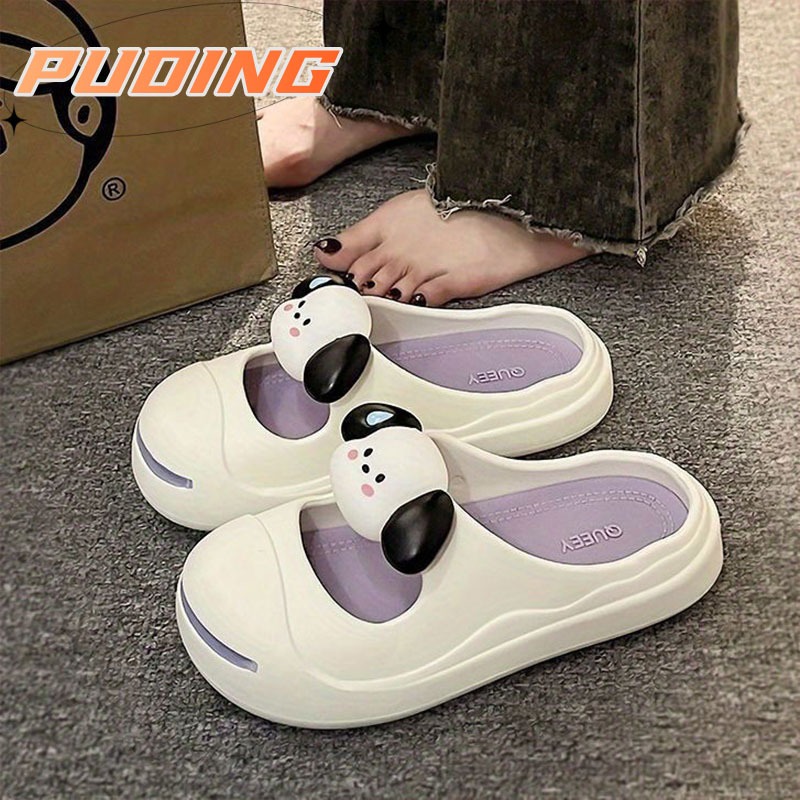 PUDING Dép Bít Mũi Đế Dày Mềm Mại Họa Tiết Chú Cún Dễ Thương Thời Trang Cho Nữ
