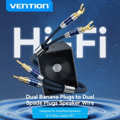 Loa Vention có dây xanh lam phích cắm chuối kép sang phích cắm chĩa kép (Hi-fi)