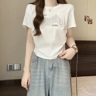 NZN Váy mùa hè phong cách Hàn Quốc in chữ thiết kế cảm giác thích hợp áo thun ngắn tay nữ