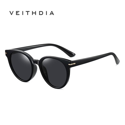 Veithdia Kính râm phân cực thời trang và đa năng dành cho nữ có kính râm gọng tròn TR90 tấm che nắng toàn khung B8226
